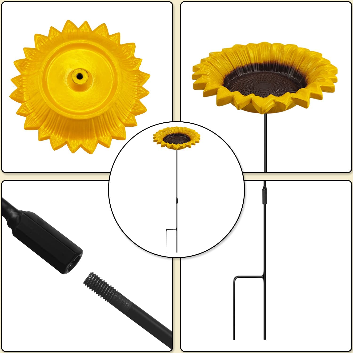MIXXIDEA Sunflower Bird Feeder Baths for Outdoors Small Stick into Ground Cute Bath Tray Feeders for Outdoor Garden Decoration for Bird Lovers