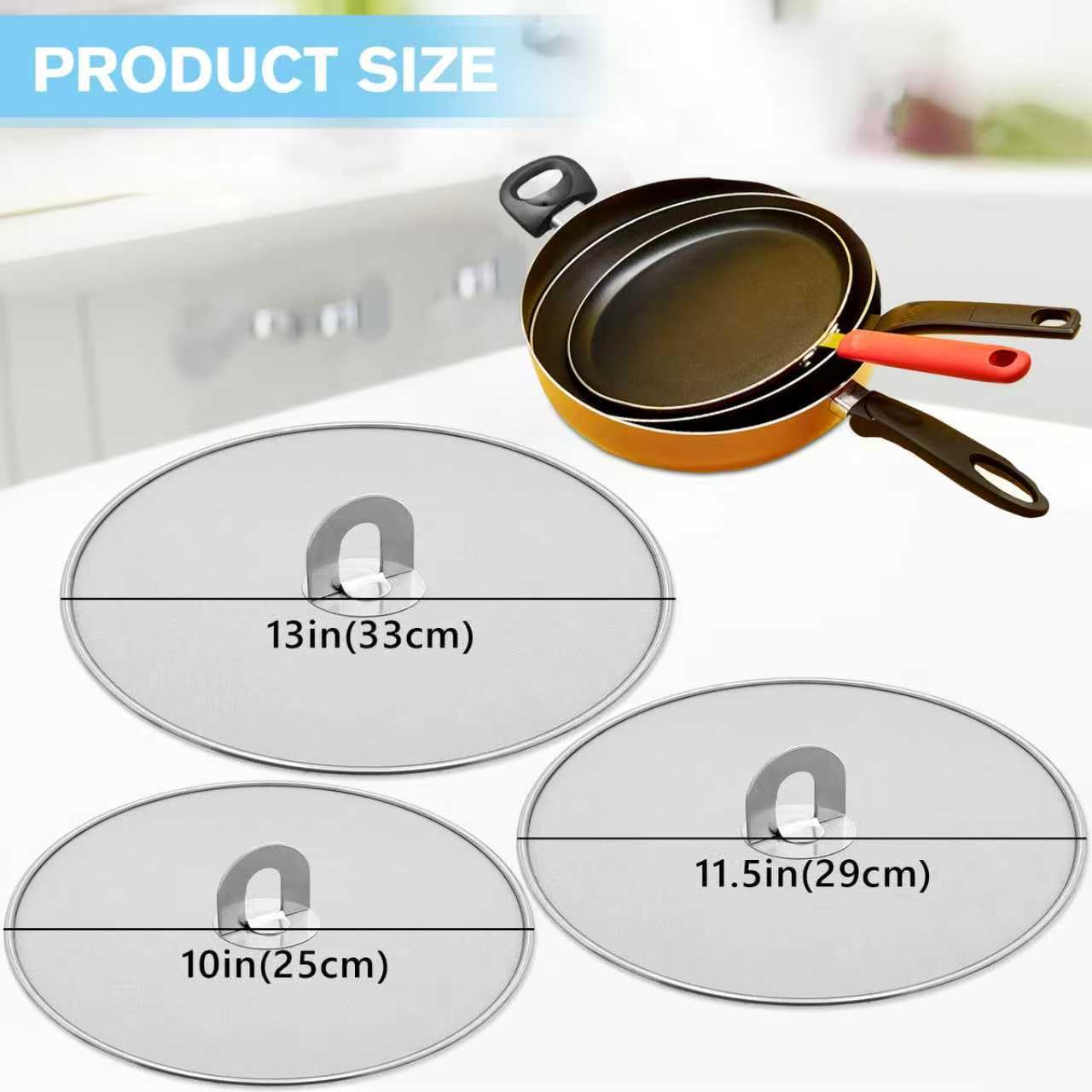 Set of 3(10", 11.5", 13") Splatter Screen for Cooking - Stainless Steel Grease Splatter Guard for Frying Pan with Foldable Knob, Dishwasher Safe