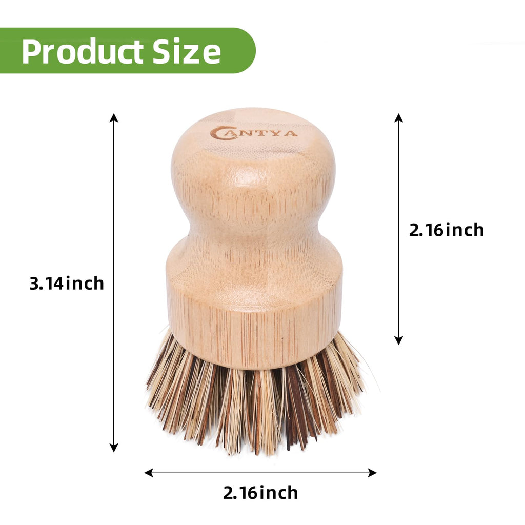 6 Packs Bamboo Dish Brush - Kitchen Scrub Brush, Natural Union Fiber and Tampico Fiber Dish Scrubber for Washing Cast Iron Pan/Pot(Hard Bristle)