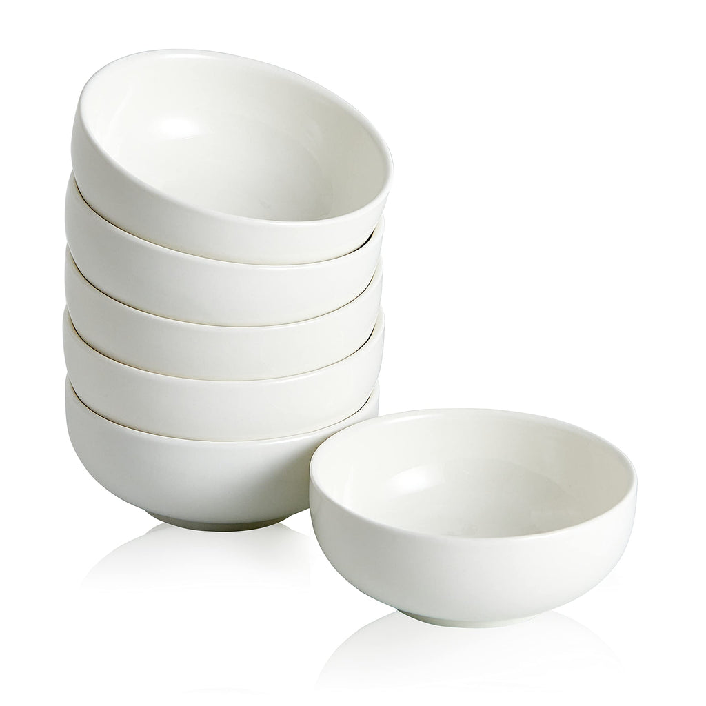 Swuut Ceramic Pinch Bowls,2.5 oz Mini Prep Dip Bowl Set,Small Dipping Salsa Charcuterie Soy Sauce Side Dish for Sushi,Set of 6 (White)
