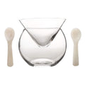 DUEBEL Glass Caviar Chiller Server Set Plus 2 pcs. x Mother of Pearl Caviar Spoon 3.15" - Universal Martini, Wine, Liquor Cocktail Chiller