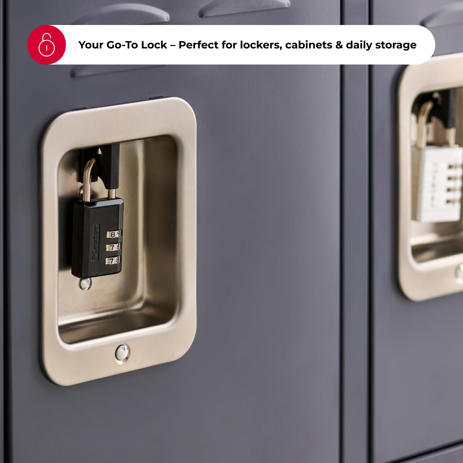 Master Lock Black Combination Padlock, Indoor Gym Locker Lock with Customizable 3-Digit Code for Luggage, Backpacks, Cabinets, 2 pk, 647EC2