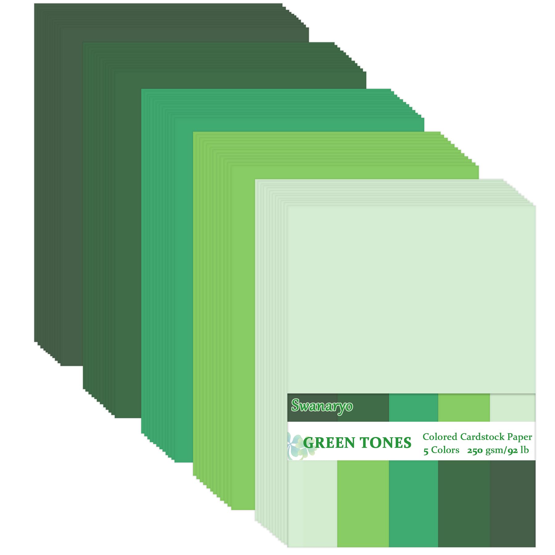100 Sheets Green Cardstock, 5 Colors Assorted Colored Card Stock Paper 92lb/250gsm for DIY Crafting Scrapbook Decoration Card Craft, 8.3 x 11.7Inches