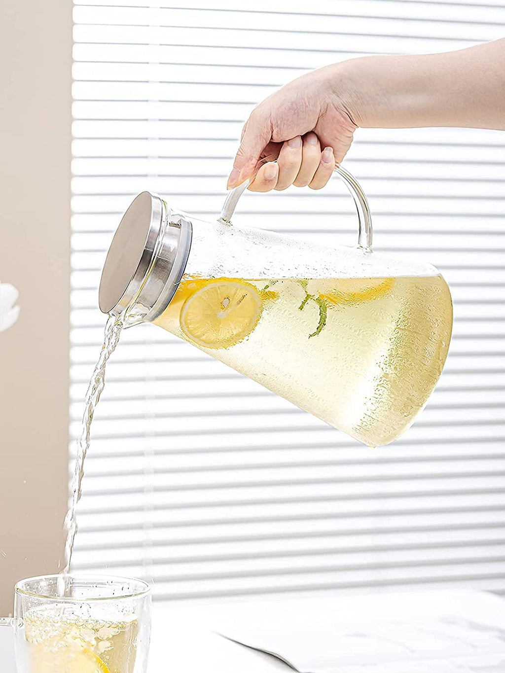 Glass Pitcher with Lid, 68 Ounces 2.0 Liter Large Glass Water Jug with Handle for Home Kitchen Milk Juice and Iced Tea Beverage Pitcher by Nidhdsda