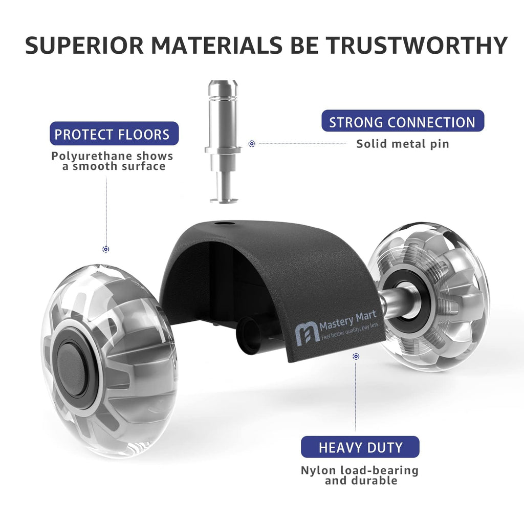 Office Chair Wheels, Universal 11x22mm Fit 2 Inch Caster Wheels Set of 5 for Hardwood Floors & Carpet, Smooth & Quiet Roulette Chaise Bureau Heavy Duty Roller Blade Style, Easy Install-Grey