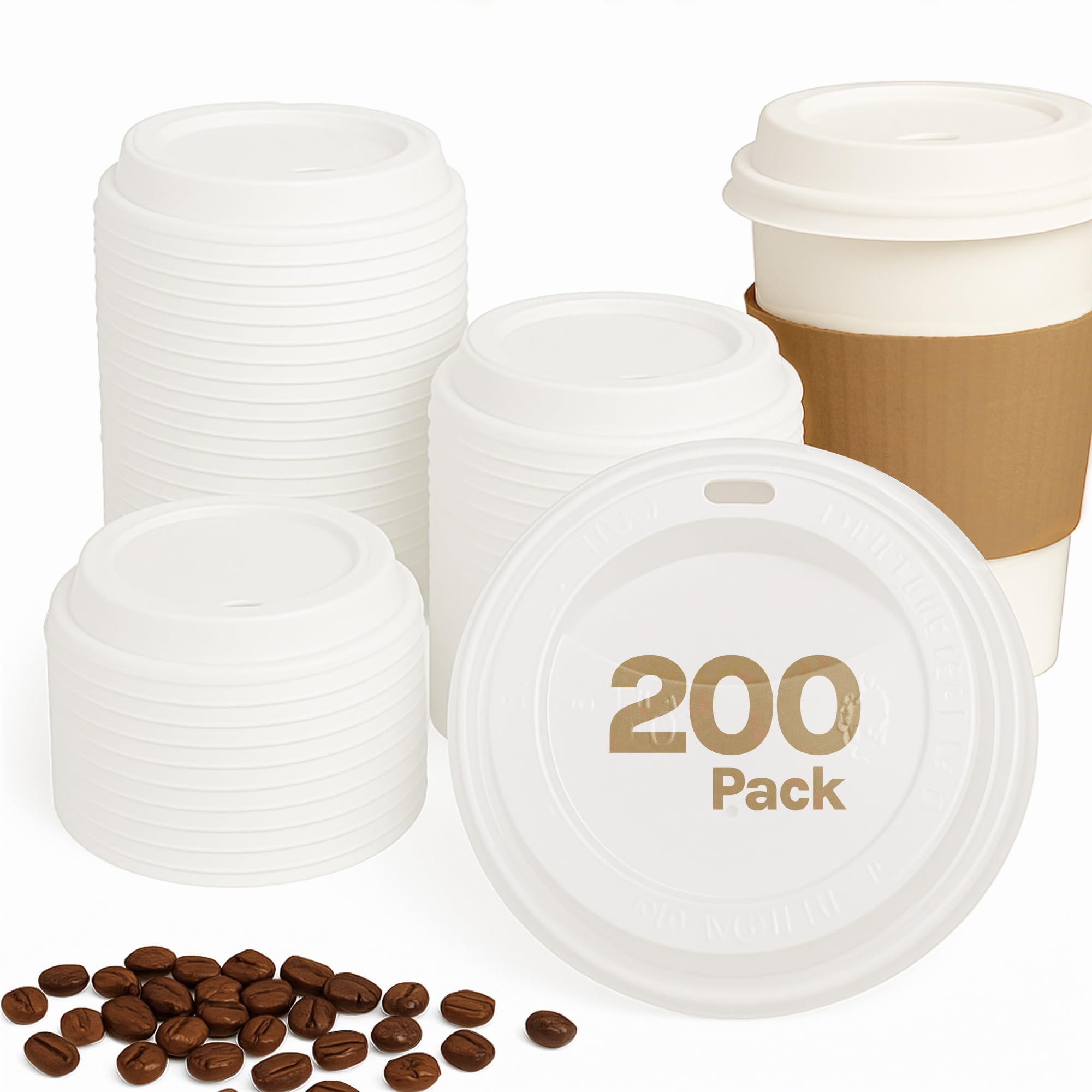90mm White Plastic Sip Lids for Disposable Paper Cups – Set of 200 PET Covers for 10oz to 24oz Coffee Cups – Recyclable, Hot and Cold Beverages – Pack of 200 Units