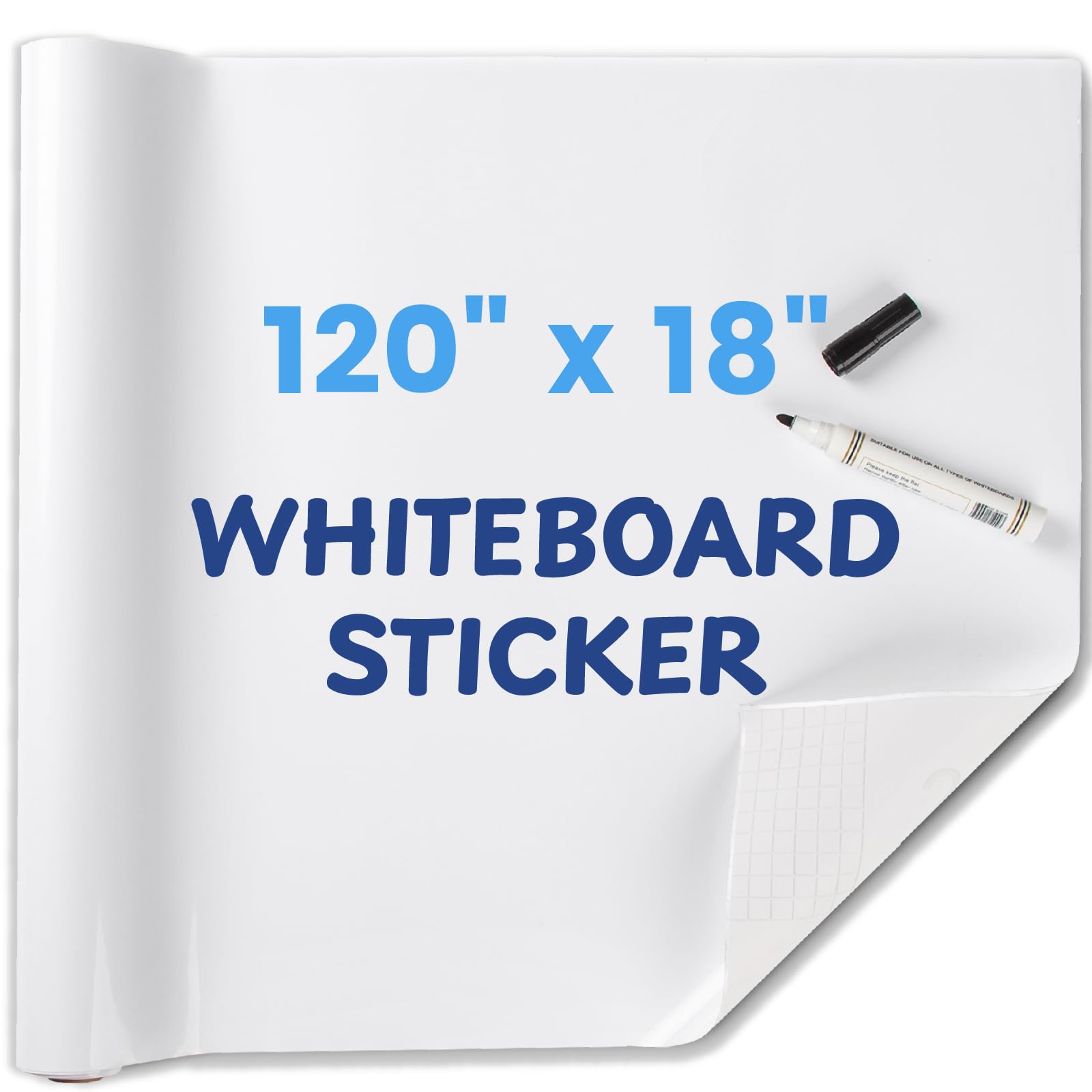 HeatPomelo Whiteboard Sticker for Wall, 120" x 17.3" (300x44 cm) No Ghosting Peel and Stick Dry Erase White Board Roll, Stain-Proof Self-Adhesive Whiteboard Paper Ideal for Home Office Classroom