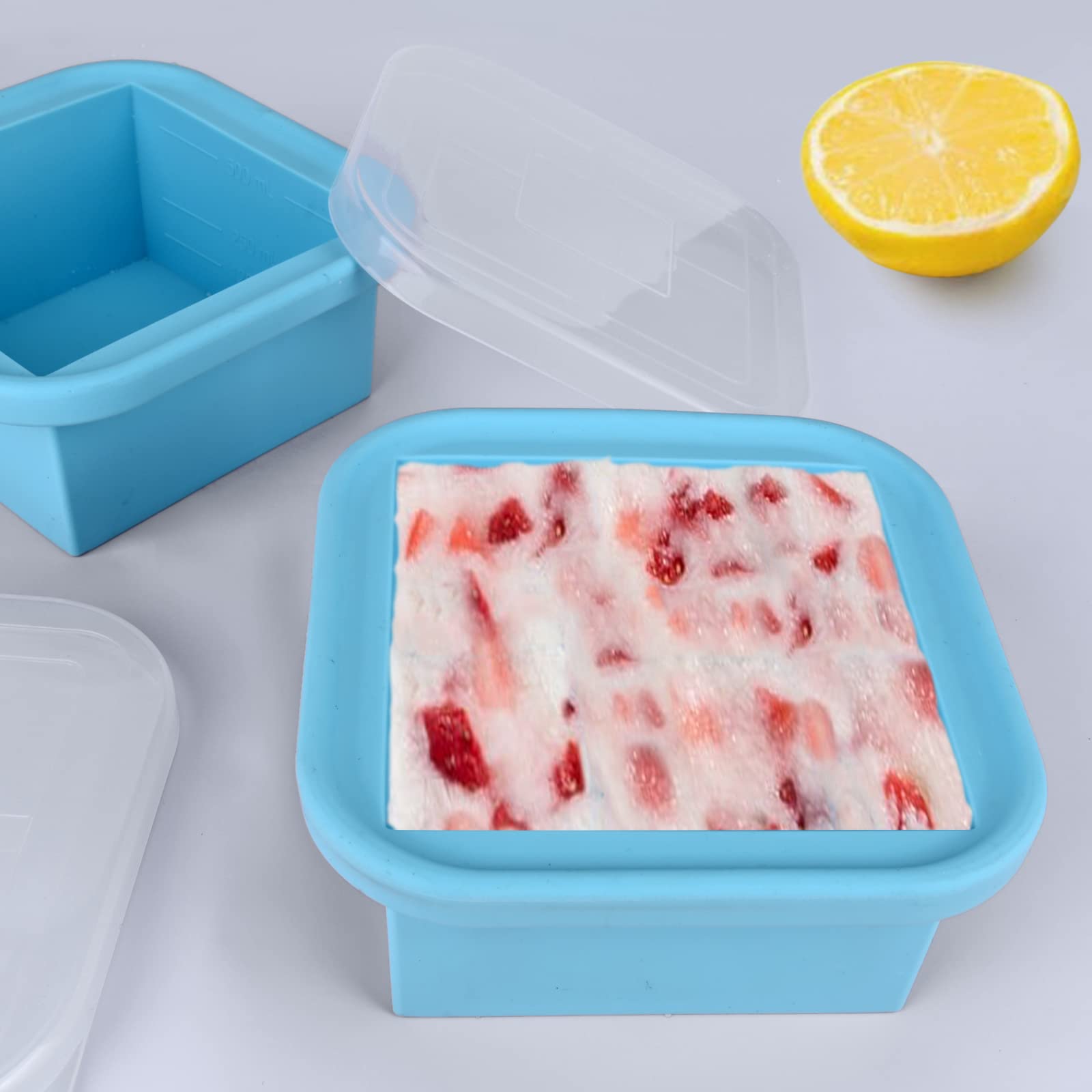 Kinggrand Kitchen 2 Cup Silicone Freezer Trays with Lid 4 Pack Silicone Freezer Molds soup freezer containers Make 4 Perfect Soups, Broths, Stews, Sauces, Curries