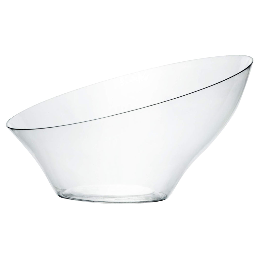 PLASTICPRO Disposable Angled Plastic Bowls Round Large Serving Bowl, Elegant for Party's, Snack, or Salad Bowl, Clear Pack of 4