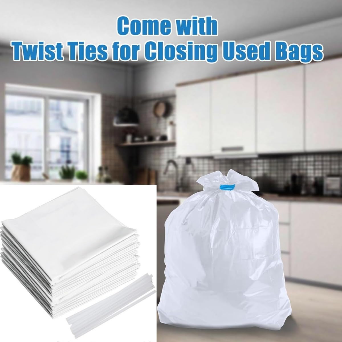 XHYAMIS 20pcs W10165294RB Trash Compactor Bags,Fits 15-inch Rectangular Drawer Compactors, Space-Saving Compressed for Small Spaces/RV/Camping/kitchen (Ties Included,White)