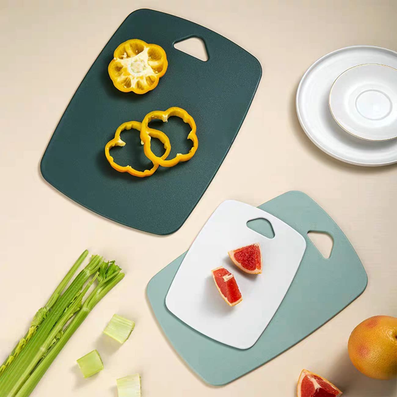 Plastic Cutting Board Set of 3, Cutting Boards for Kitchen,Thick Chopping Boards for Meat, Veggies, Fruits, with Easy Grip Handle,Non-Slip, Dishwasher Saf,Suitable for Outdoor Camping, RV. (Green)