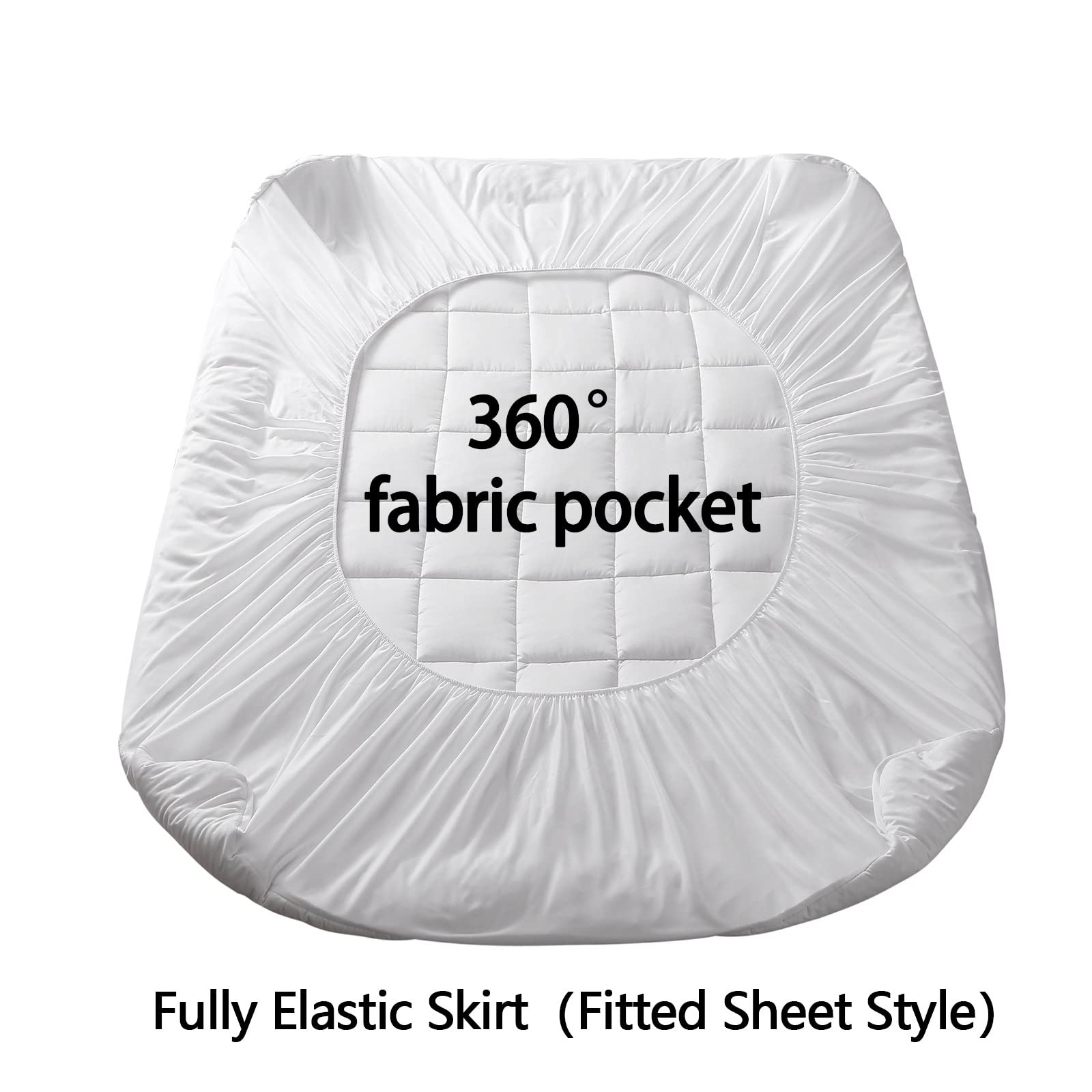 BETENWEL Queen Size Mattress Pad Pillow Top Mattress Cover with Down Alternative Fill- Breathable Mattress Topper Deep Pocket Fits Mattress 8-21 Inches Soft Mattress Protector (60 x 80 Inch, White)