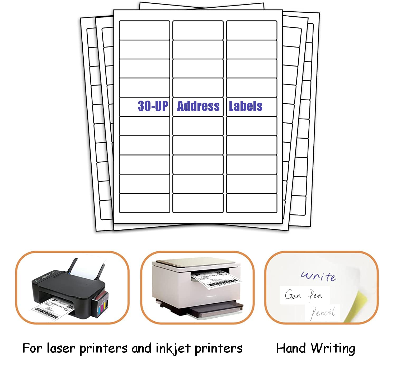 30 UP Labels 1" x2-5/8 Mailing Labels Shipping Address FBA Labels for Laser/Inkjet Printers, White Blank Sticker Name Tags, Printable Label for 5160 Printer, (100 Sheets, 3000 Labels)