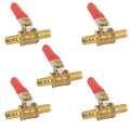 5PCS 1/4 Inch ID Hose Brass Barb x Barb Mini Ball Valve Shut Off Switch for Garden Water Hose Oil Air Gas Fuel Line Pipe Fittings