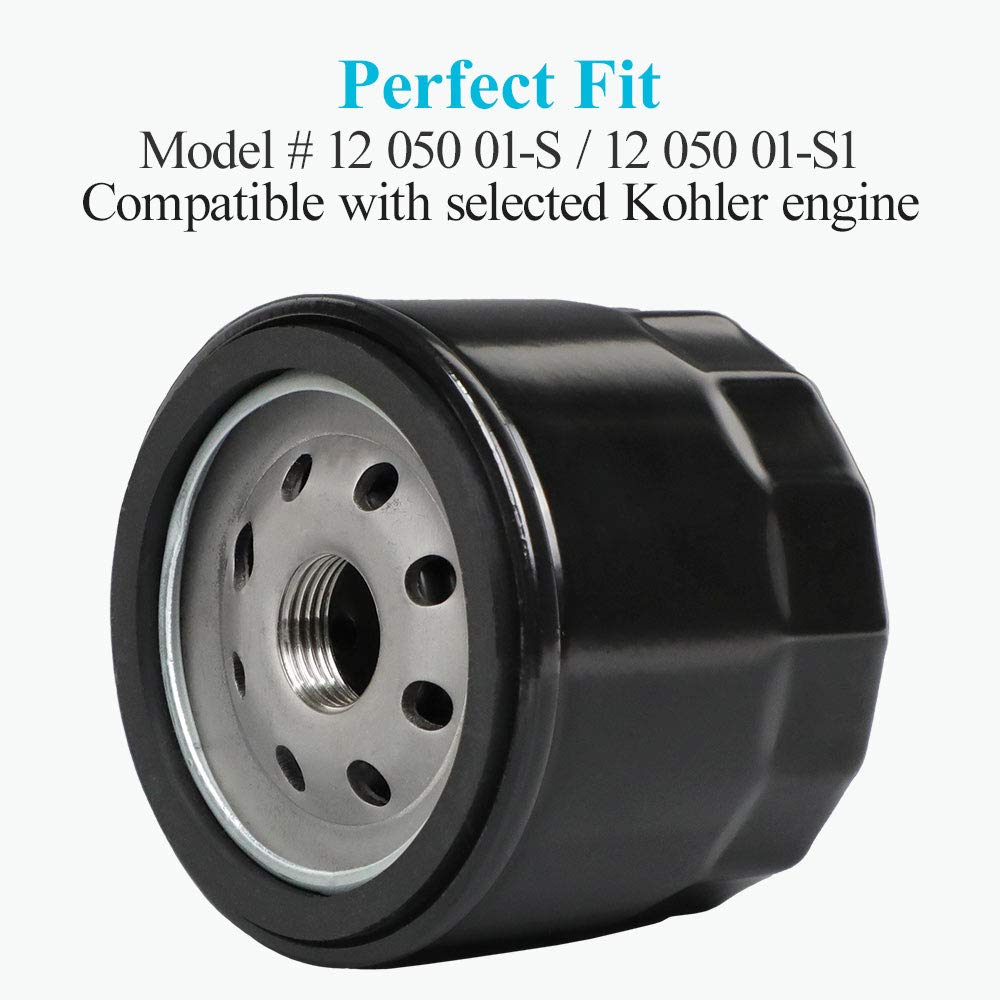 HOODELL 2 Pack 12 050 01-S Oil Filter for Kohler Engine Lawn Mower, Troy Bilt Bronco 12 050 01, Professional 1205001-S 12 050 01-S1 Oil Filter