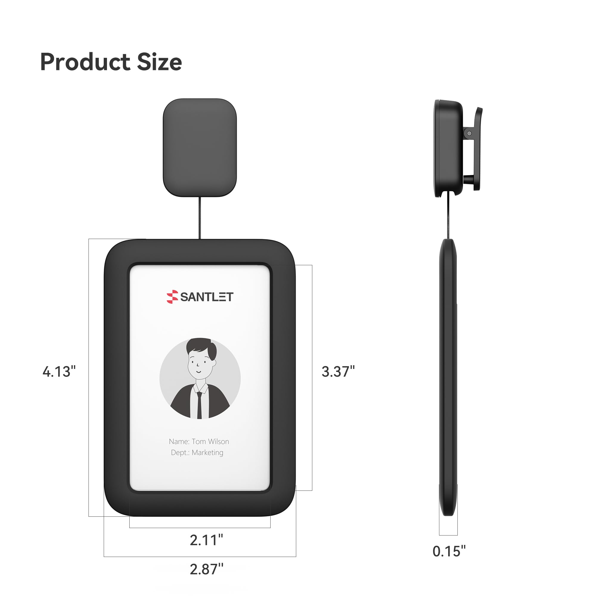 Badge Reel with Alligator Pinch Clip, SANTLET Silicone ID Badge Holder Name Tag Case Protector with Retractable Cord, 2 Card Slots for Nurses Teachers Employees Office Workers Black