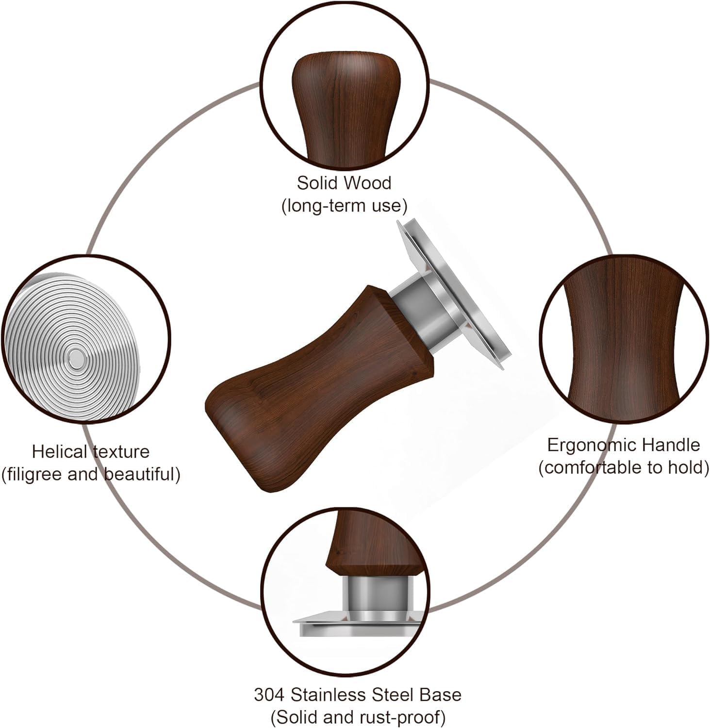 KYONANO 53.3mm Espresso Coffee Tamper, 30lb Spring-Loaded Calibrated Tamper with 304 Stainless Steel, Cuibourtia Wooden-Handle, Barista Tamper Compatiable with Over 53MM Espresso Portafilter