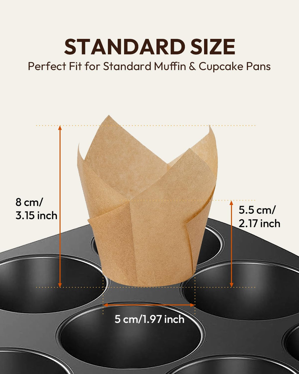 OvenDelite Tulip Cupcake Liners Natural 200PCS - Unbleached Parchment Muffin Liners, Non-Fade Oven-Safe, Brunch & Cafe Style Baking Cups