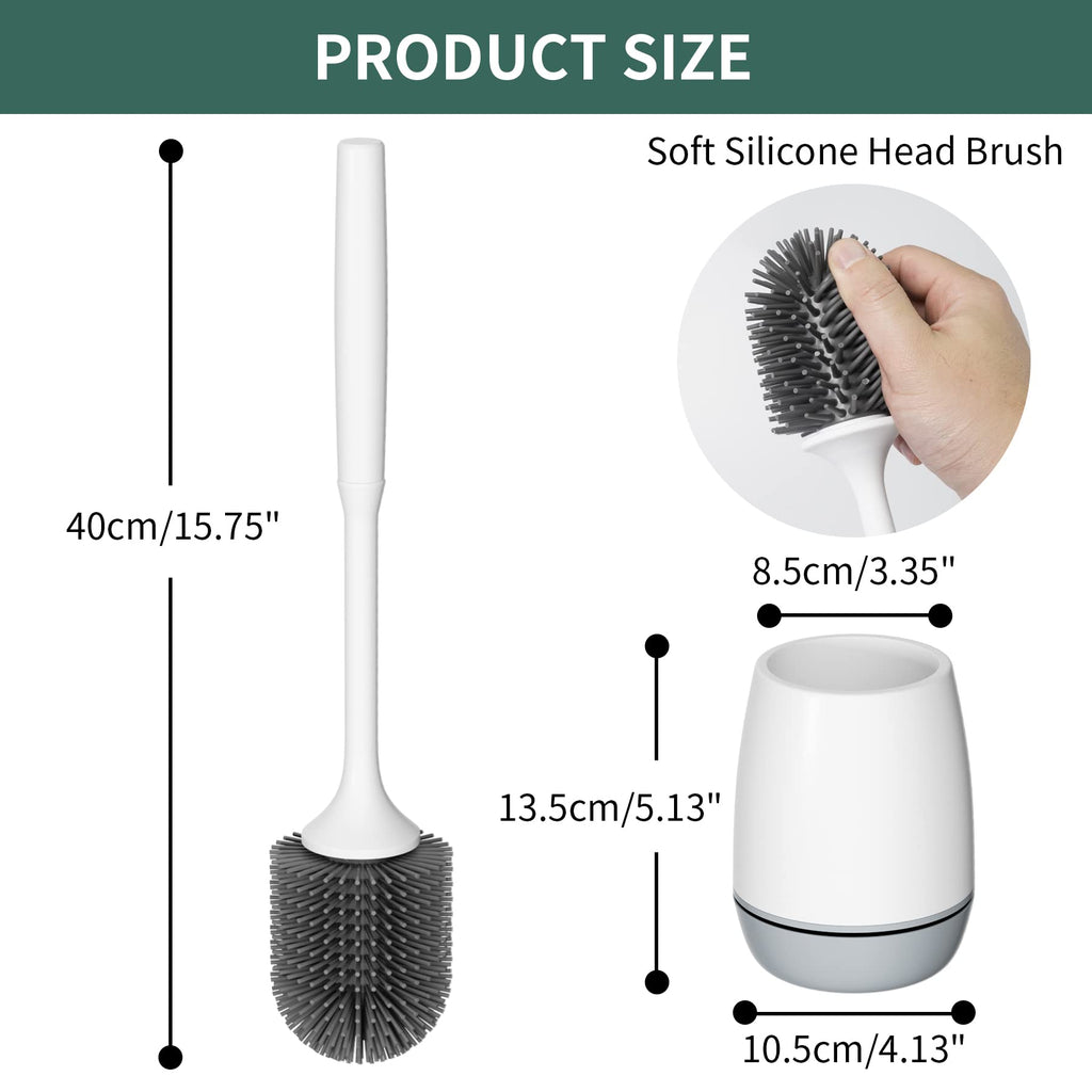 Hibbent 2 Pack Toilet Brush with Ventilated Drying Holder, Silicone Toilet Bowl Brush Bathroom Cleaning Bowl Brush Kit Sturdy Cleaning Toilet Brush, Floor Standing & Wall Mounted Without Drilling