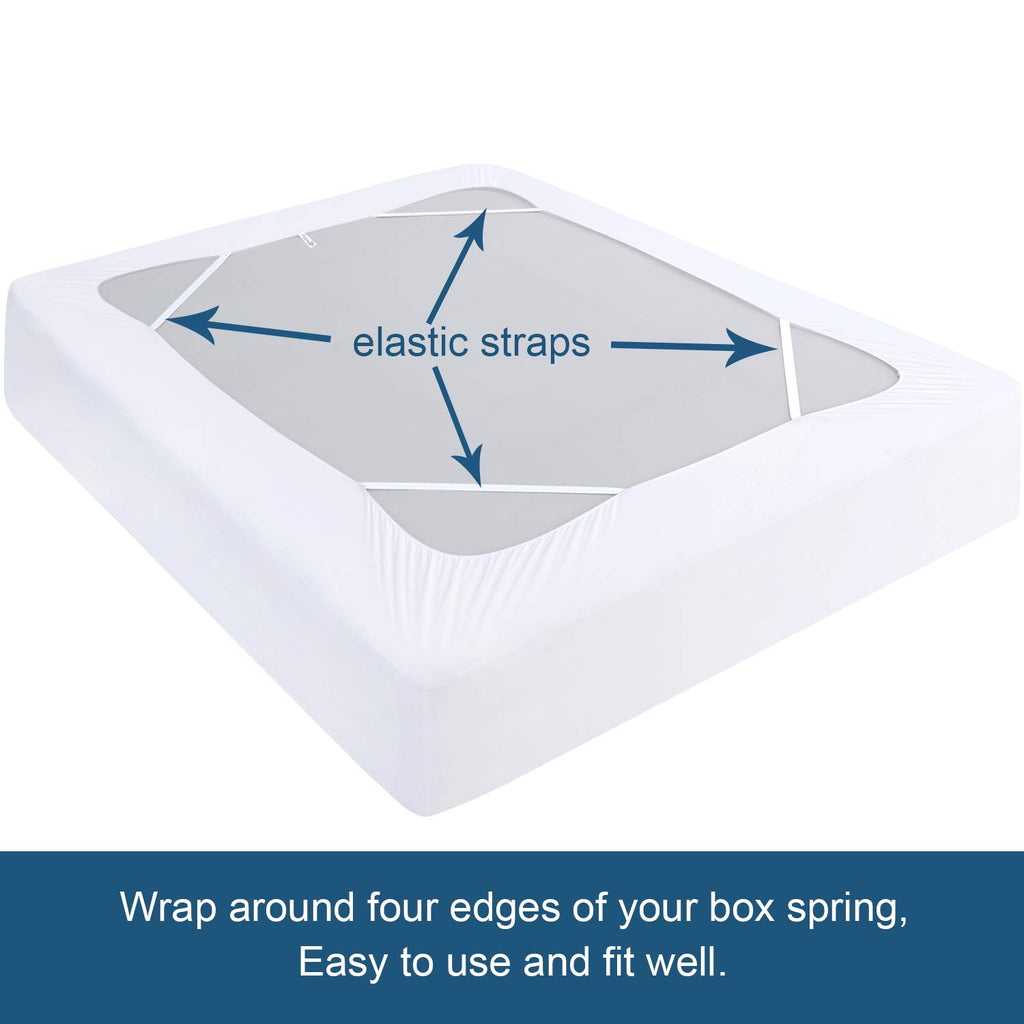 Box Spring Cover Queen Size,Elastic Fabric Wrap Around 4 Sides Bed Skirt,Sleek Alternative for Bed Skirts for Hotel/Home - Queen,White