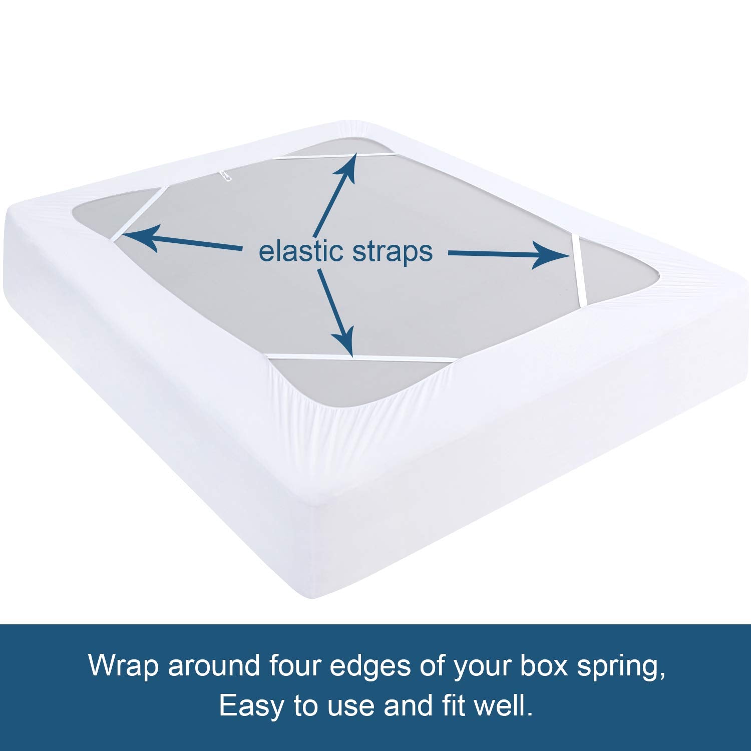 Box Spring Cover Queen Size,Elastic Fabric Wrap Around 4 Sides Bed Skirt,Sleek Alternative for Bed Skirts for Hotel/Home - Queen,White