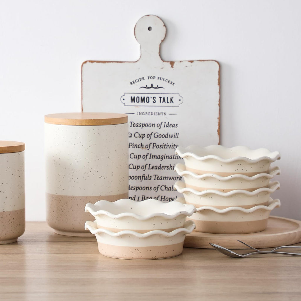 vancasso Sabine Mini Pie Pans Set of 6, 5.2 Inch Ceramic Small Pie Dish, Individual Pie Plates Ramekins with Ruffled Edge for Chicken Pot Pie, Cake, Quiche, Tart, Microwave & Oven Safe, Cream Colored