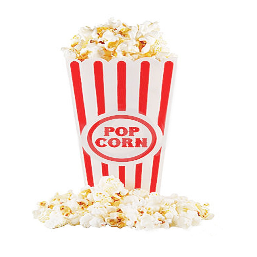 [Novelty Place] Plastic Red & White Striped Classic Popcorn Containers for Movie Night - 4" Square x 8" Deep (4 Pack)