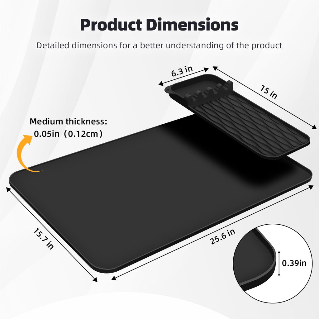 Silicone Coffee Mat 16''x18'' Bar Mat, Ninja Luxe Cafe Accessory with Detachable Dish Drying Mat - Fits Under Coffee Maker and Dish Rack