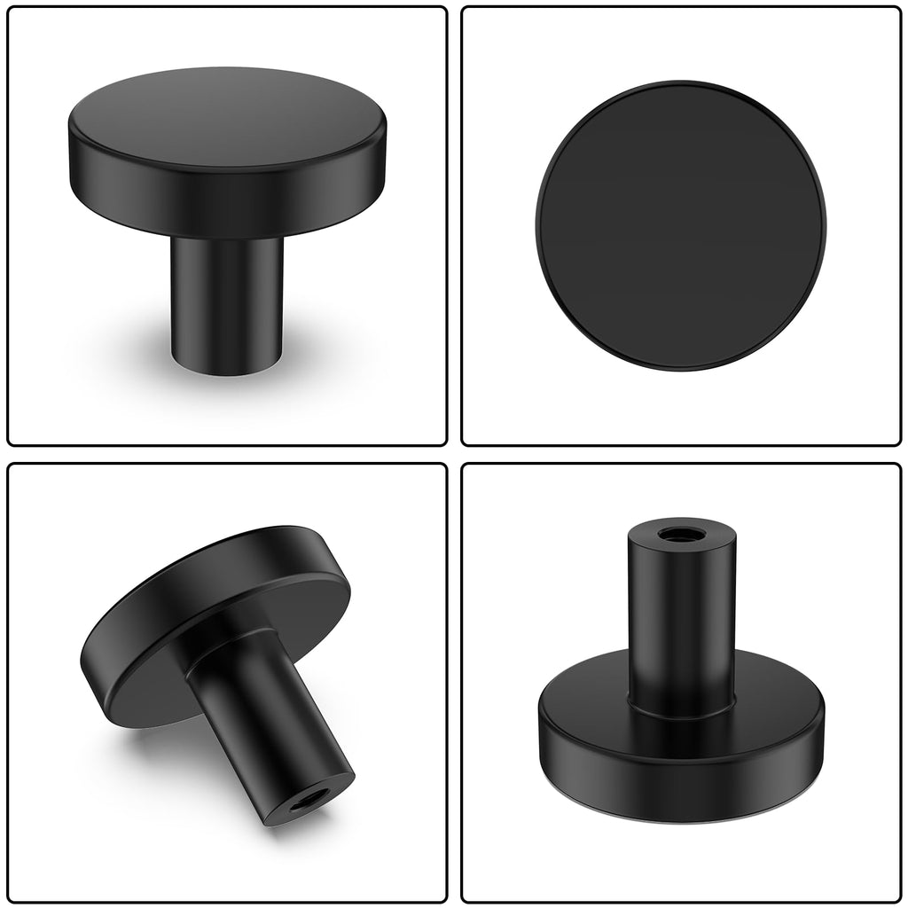 homdiy 10 Pack Black Cabinet Knobs Round Dresser Knobs, Aluminum Alloy Kitchen Cabinet Knobs, Closet Door Knobs Solid Black Knobs for Dresser Drawers