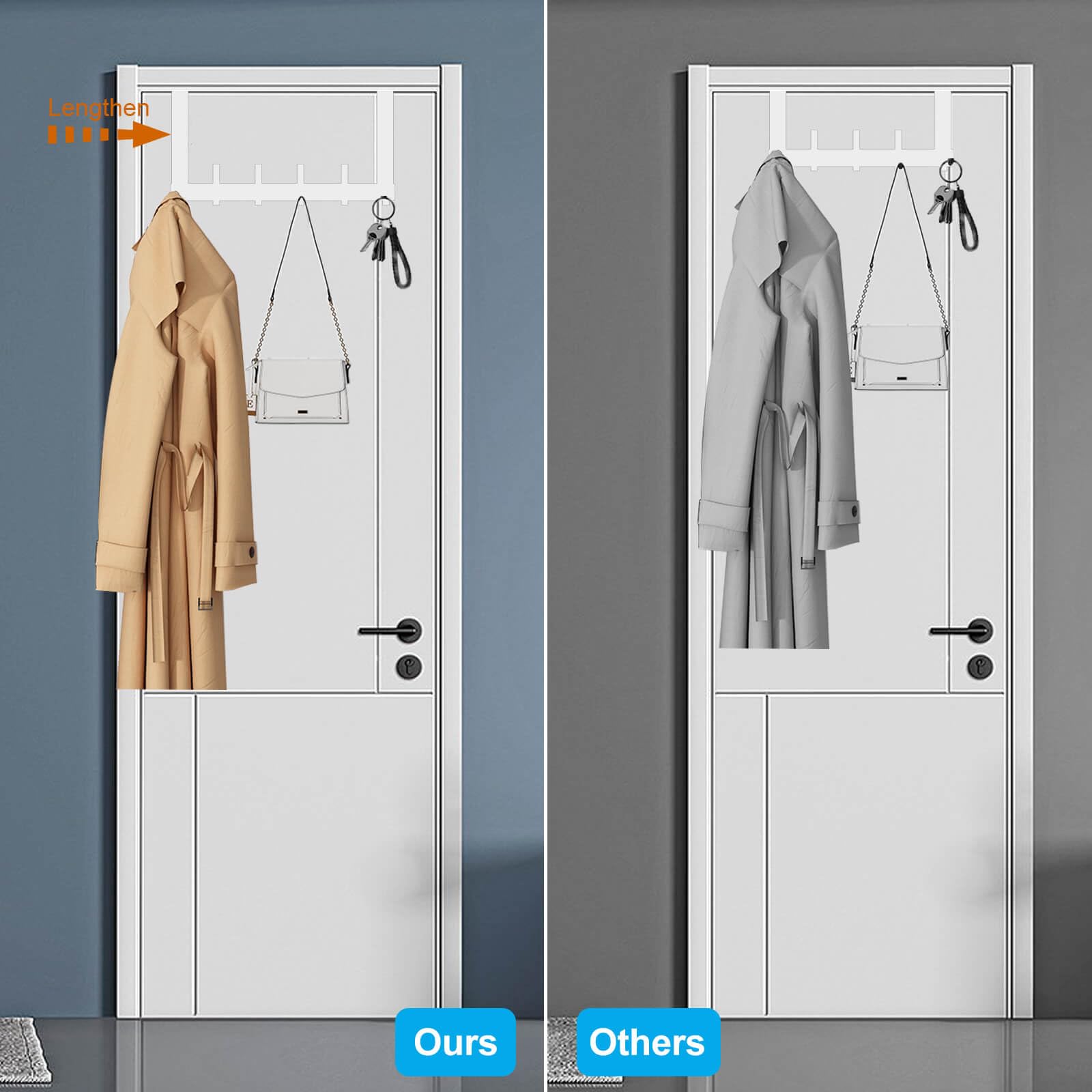 Peasulin 2 Pack Over The Door Hooks, Sturdy Door Hanger, Large Over The Door Towel Rack with 12 Hooks, Heavy Duty Easy to Install, for Bathroom, Bedroom，Kitchen，Hanging Towels, Coats (White)