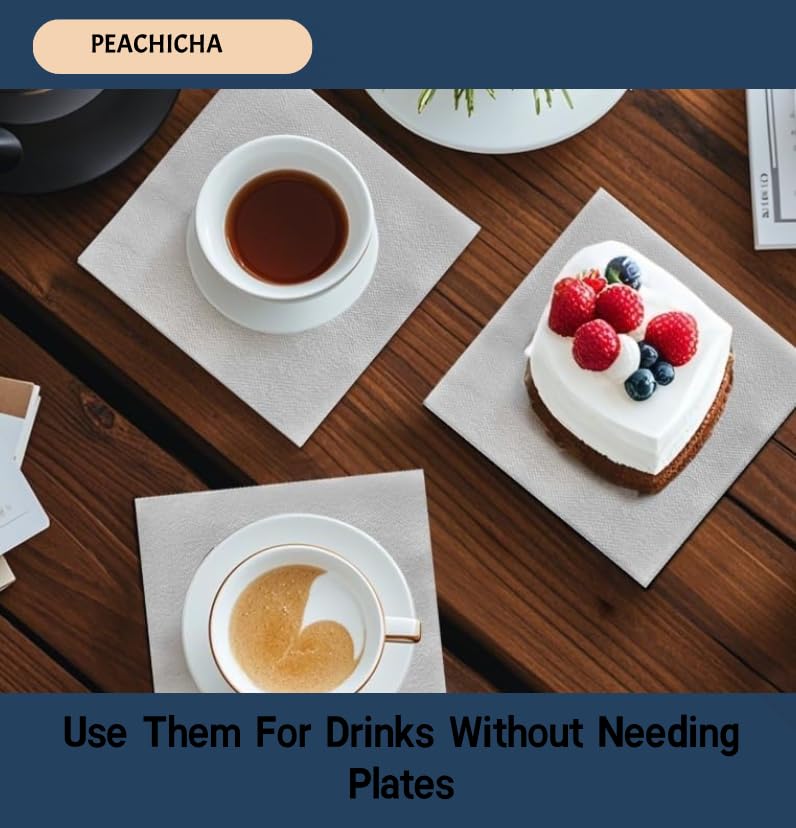 PEACHICHA Cocktail Napkin,Disposable Beverage Bar Napkins Cloth-Like Paper Napkins, Linen-Feel Great for Wedding, Party,Or Everyday Use, 20 x 20cm (100 Count, White)