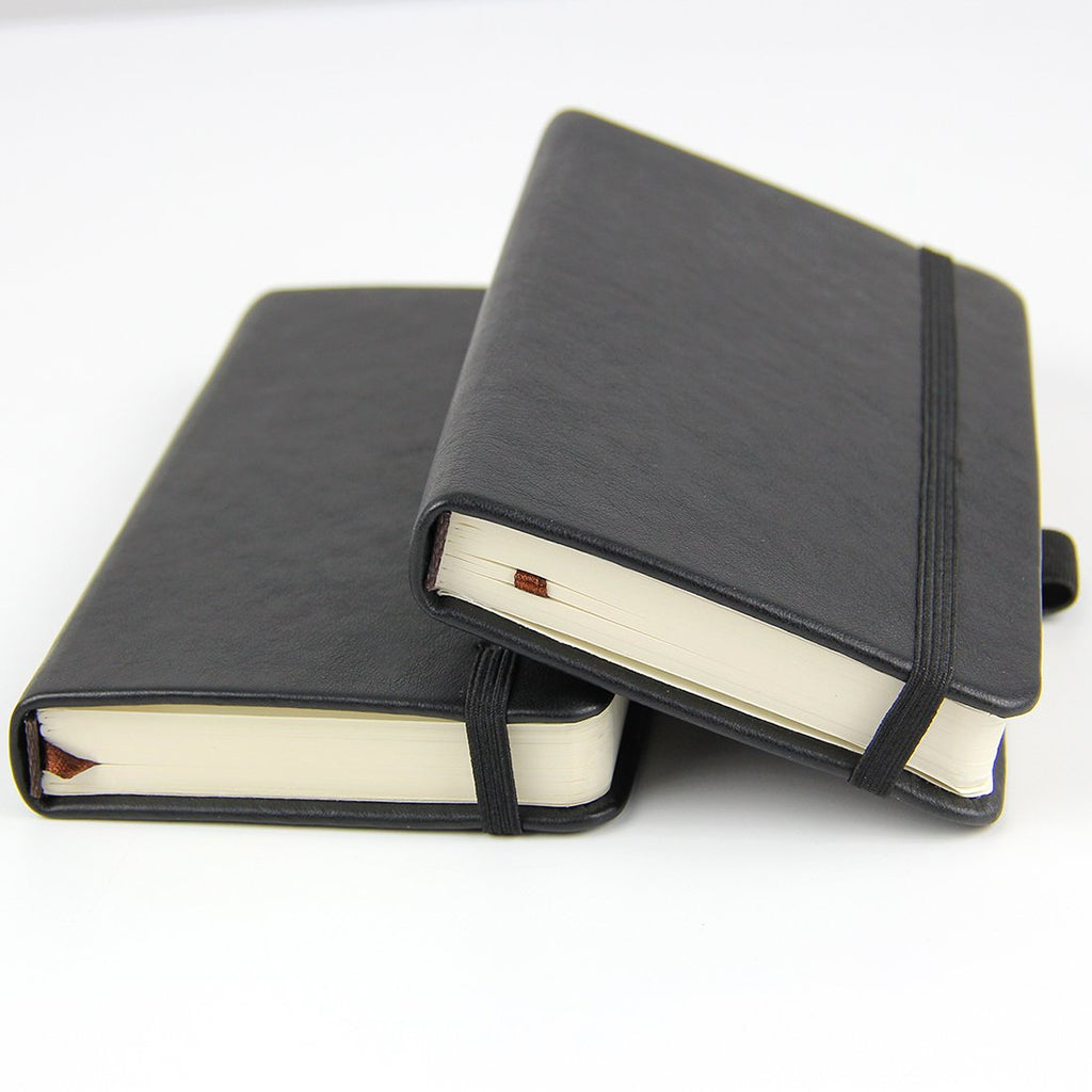 newestor (2-Pack Pocket Notebook 3.5" x 5.5", Small Hardcover Journal with Pen Holder, Inner Pockets, 100gsm Thick Ruled/Lined Paper, Black
