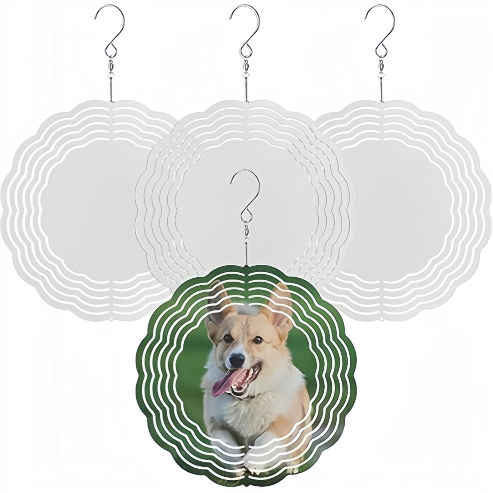 Goaste 4 Pack 8 Inch Sublimation Wind Spinner Blanks, 3D Aluminum Wind Powered Kinetic Sculpture, Double Sided Metal Hanging Wind Spinners Bulk, Christmas Decoration for Yard Garden Porch