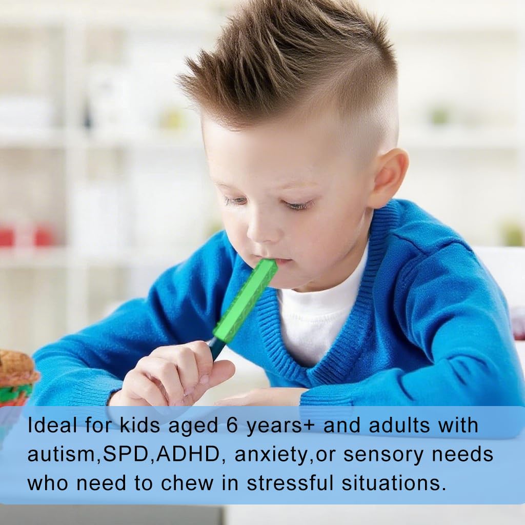 chewable Pencil Toppers,8 Pack with 2 Pencils,Chewy Pencil Toppers for Sensory Kids、Adults who Like to chew (Dark Color)