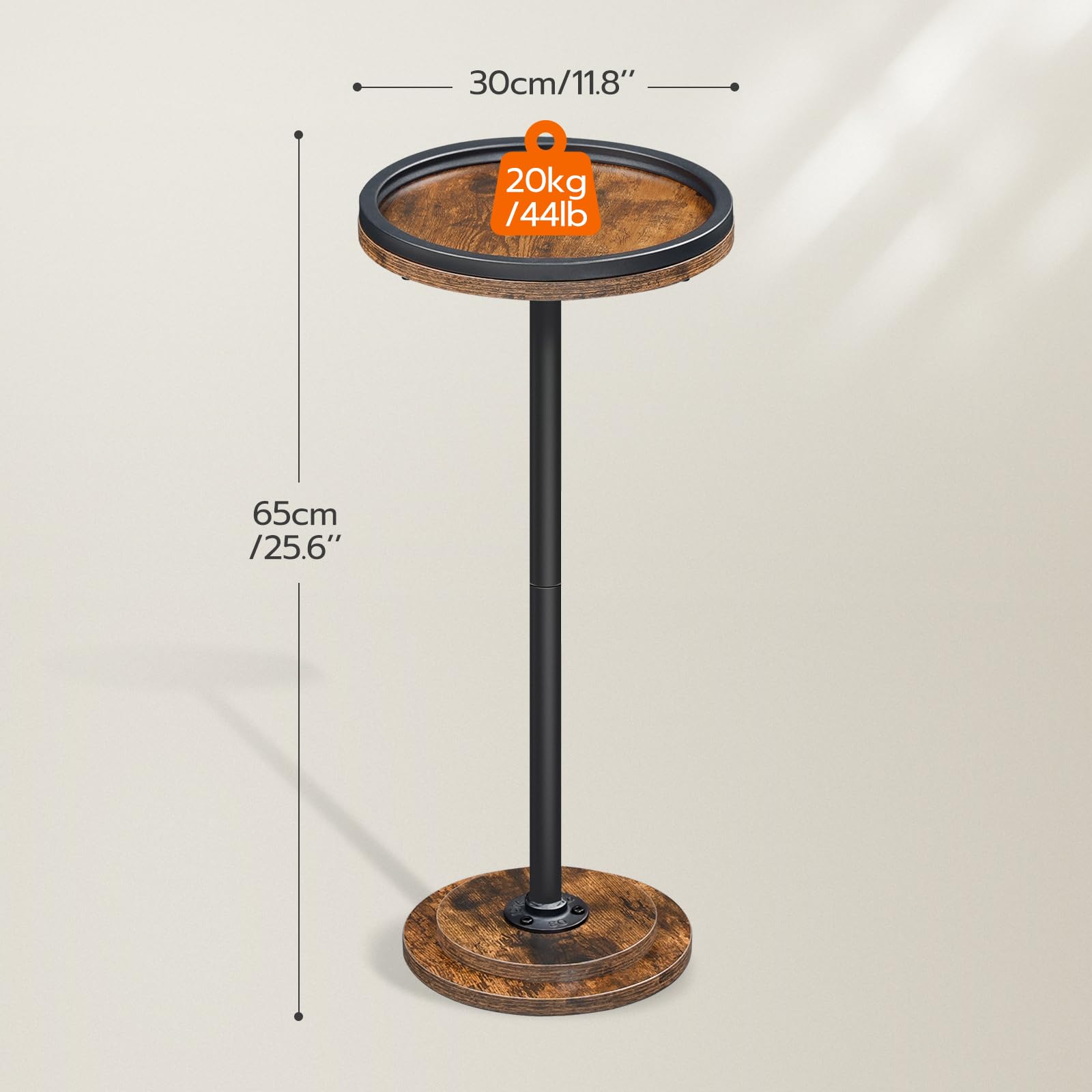 HOOBRO Small Side Table, Drink Table, Round Coffee End Table for Small Spaces, Martini Table, Pedestal Table for Living Room, Bedroom, Sofa Couch, Rustic Brown BF168BZ01