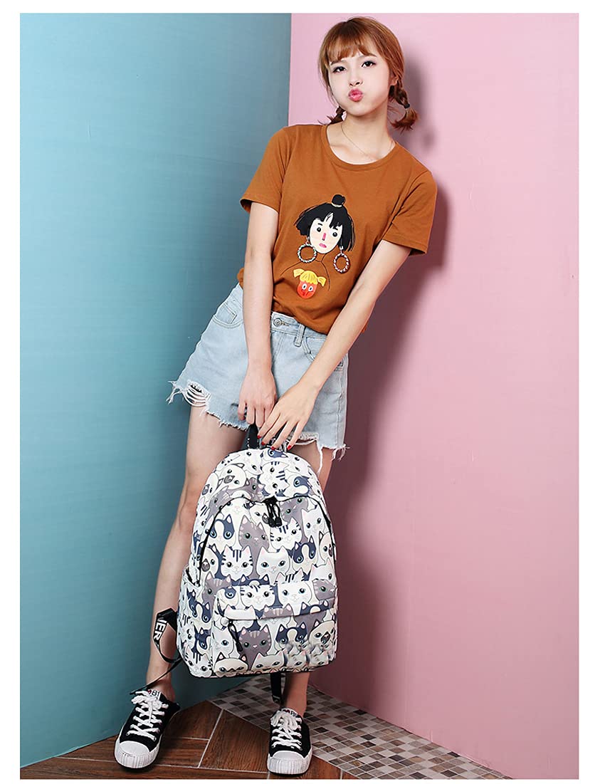 Backpack for Women Girls, YANAIER Cute Floral Waterproof School Bookbag Laptop Backpack Hiking Travel Daypack Cat