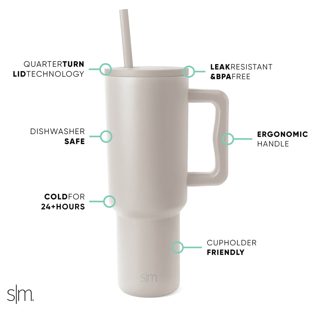 Simple Modern 40 oz Trek Tumbler with Handle and Straw | Insulated Stainless Steel Water Bottle Iced Coffee Cup Travel Mug | 40 oz | Almond Birch