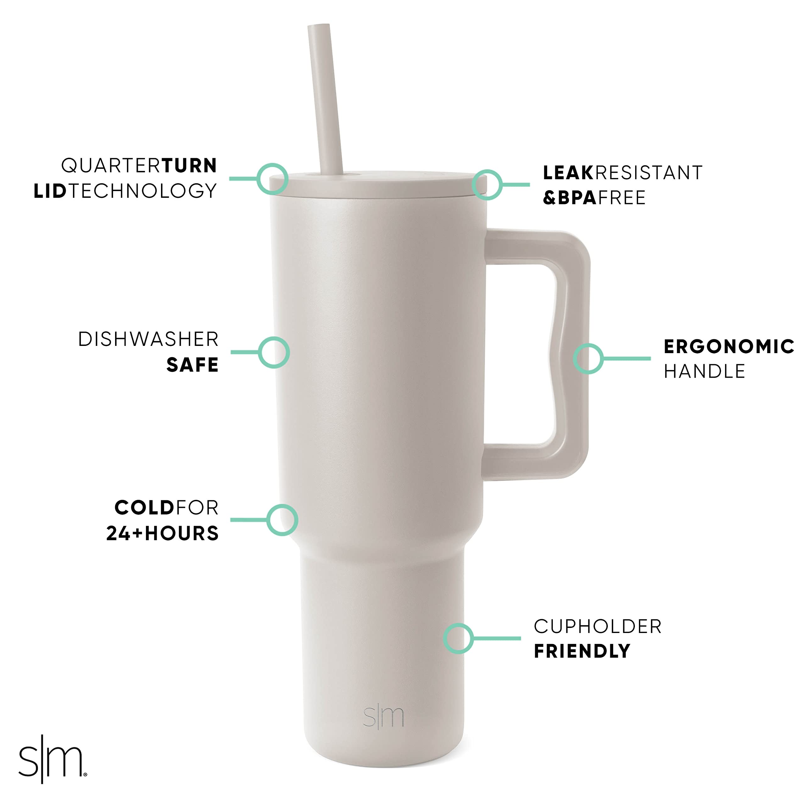 Simple Modern 40 oz Trek Tumbler with Handle and Straw | Insulated Stainless Steel Water Bottle Iced Coffee Cup Travel Mug | 40 oz | Almond Birch