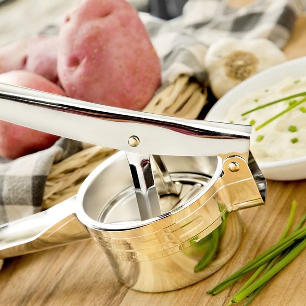 Potato Ricer Stainless Steel Masher, Large Capacity 15oz Potato Masher Kitchen Tool for Smooth Mashed Potatoes, Fruits, Vegetables, Premium Grade Ricer, Juicer, Vegetable Strainer with 3 Ricing Discs