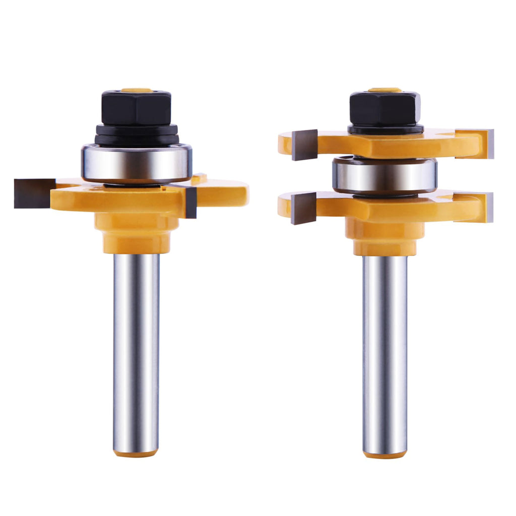Tongue and Groove Router Bit Set (2 PCS) with 1/4 Inch Shank T Shape, Wood Milling Saw Cutter by LU&MN (Woodworking Tools for Home Improvement and DIY)