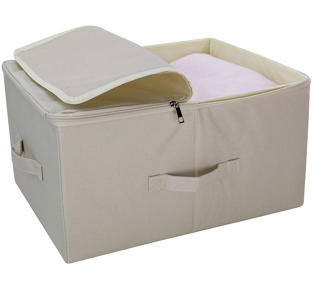 Dust proof Attic Shelf Clothes Storage Boxes with Zip Lid, Breathable Collasible Bins for Seasonal Garment Organizer, Light Gray, 2 pcs