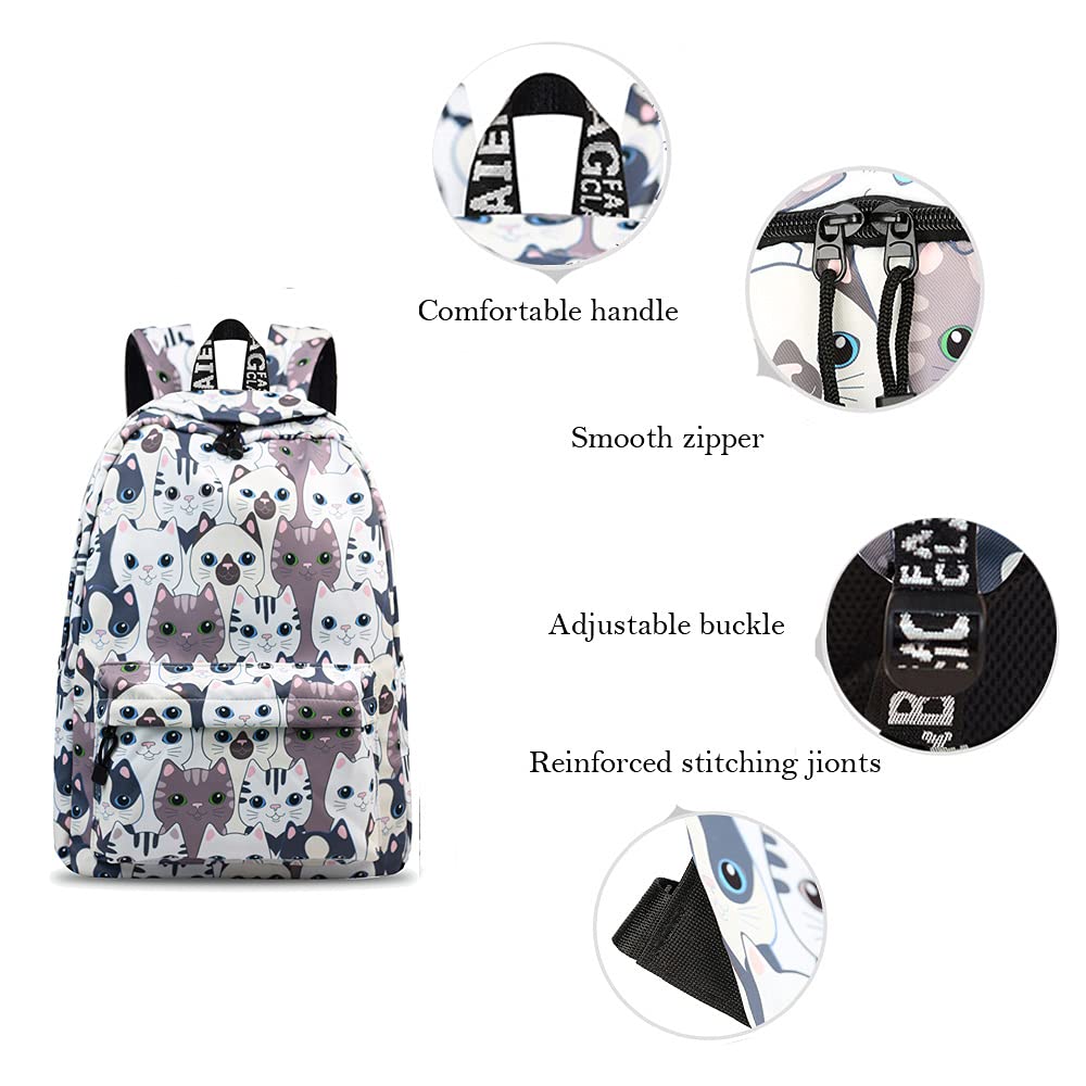 Backpack for Women Girls, YANAIER Cute Floral Waterproof School Bookbag Laptop Backpack Hiking Travel Daypack Cat