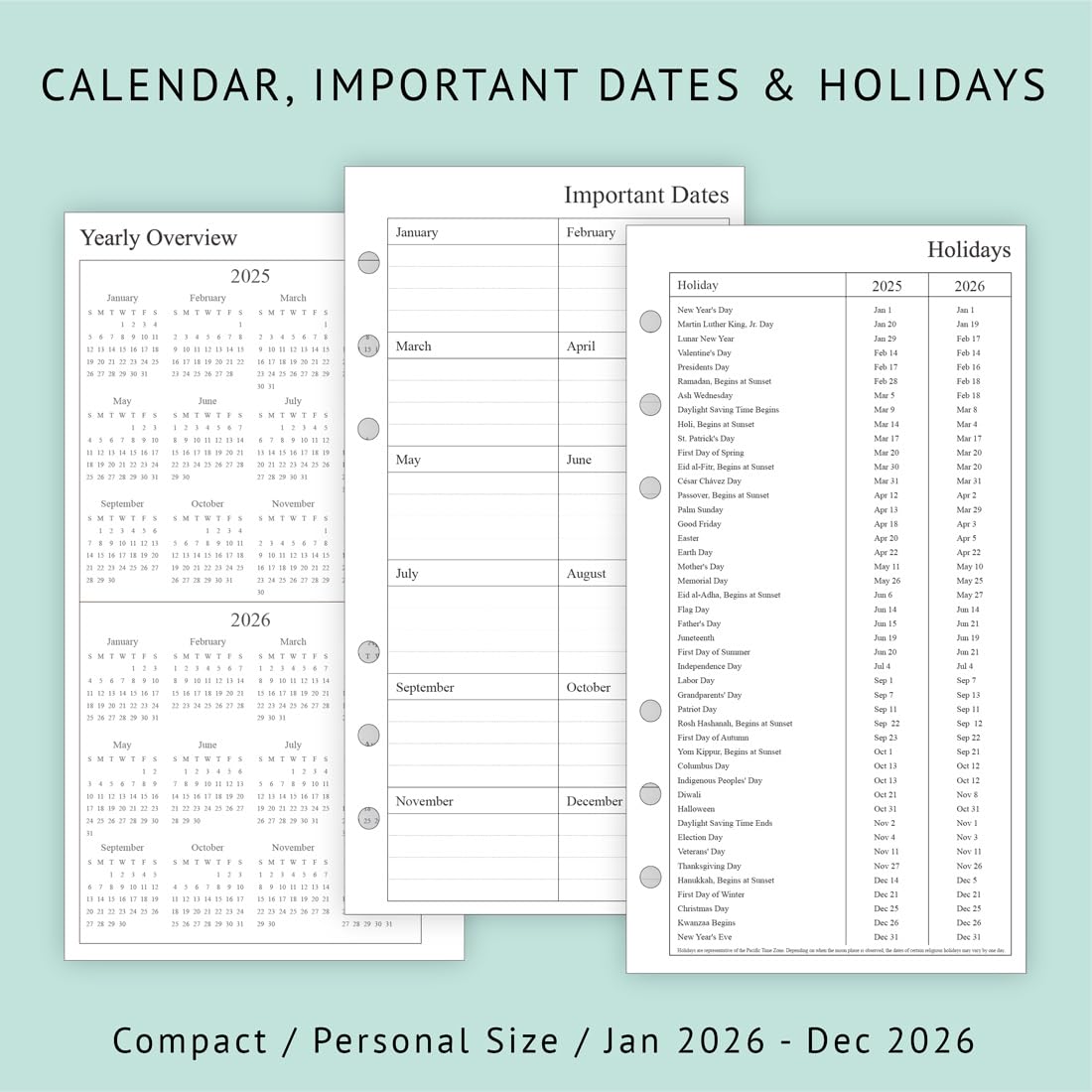 newestor 2026 Weekly & Monthly Planner Refill, 3-3/4" x 6-3/4", January 2026 - Dec 2026, Personal/Compact/Size 3