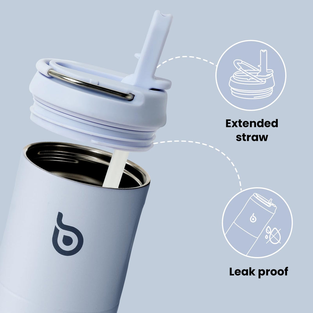 Bottle Bottle Insulated Water Bottle 24oz with Straw Lid and Handle for Sports Travel Gym Stainless Steel Water Bottles Double-Wall Vacuum Metal Bottles Leak Proof BPA-Free (Light Blue)