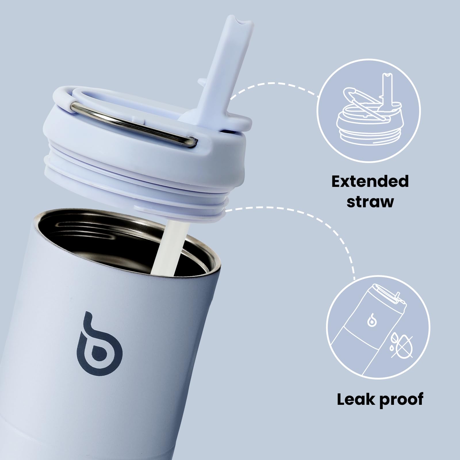 Bottle Bottle Insulated Water Bottle 24oz with Straw Lid and Handle for Sports Travel Gym Stainless Steel Water Bottles Double-Wall Vacuum Metal Bottles Leak Proof BPA-Free (Light Blue)