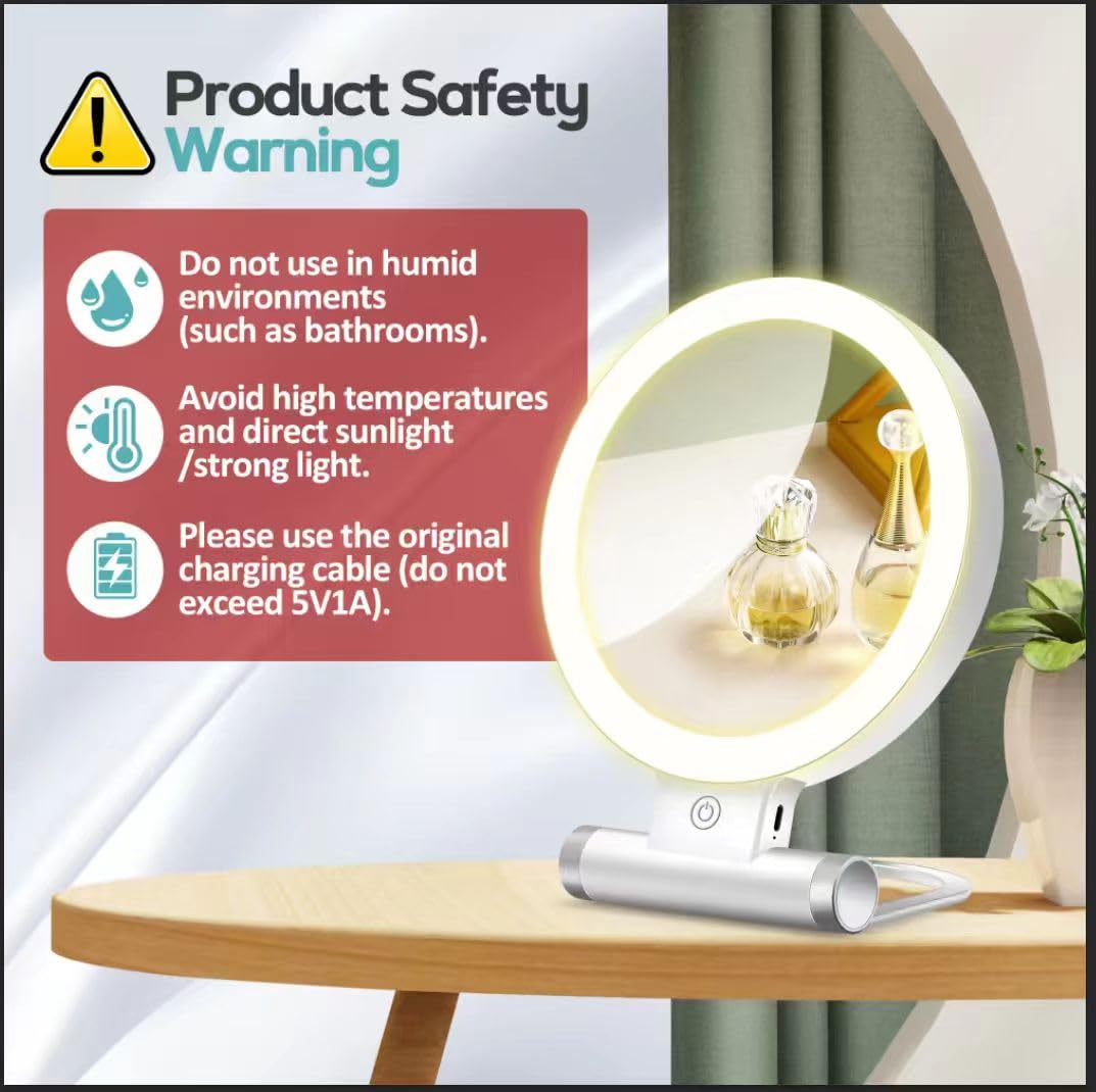 Magnifying Mirror with Light 30X, Double-Sided 1X/ 30X Magnifying Makeup Mirror with Tweezer, 2000mAh 3 Colour Modes with Adjustable Brightness, Foldable Compact Travel Mirror