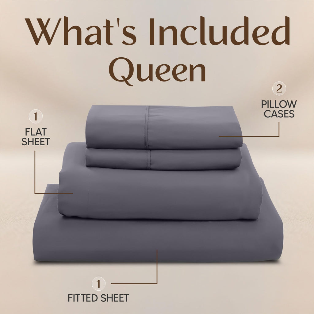 Utopia Bedding Queen Bed Sheets Set – 4 Piece Queen Size Sheets, Soft Breathable Microfiber, Deep Pocket, Fade & Wrinkle Resistant, 1 Flat Sheet 1 Fitted Sheet 2 Pillowcases – Oeko Tex, Grey