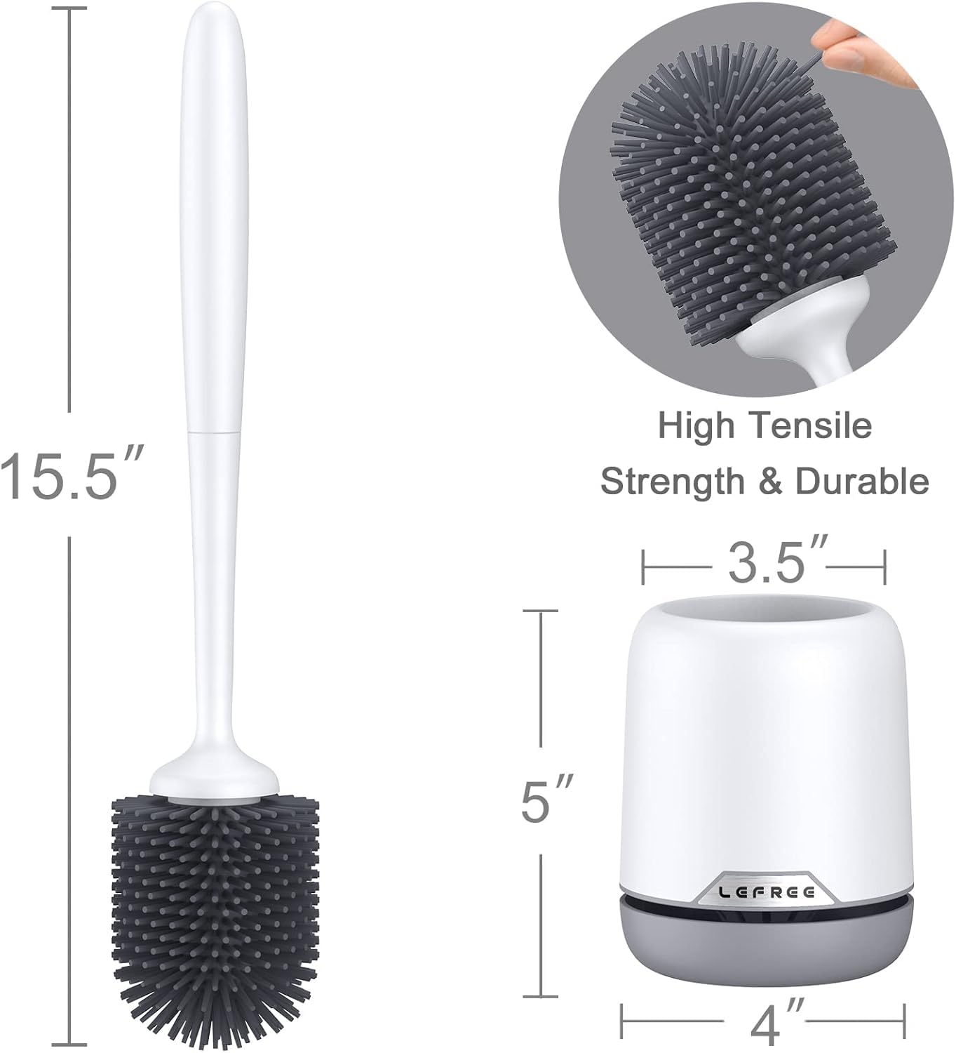 Lefree Silicone Toilet Brush and Holder 1 Pack, Toilet Bowl Cleaner Brush Set with Quick Drying Ventilated Base,Wall Mounted or Floor Standing, Grey