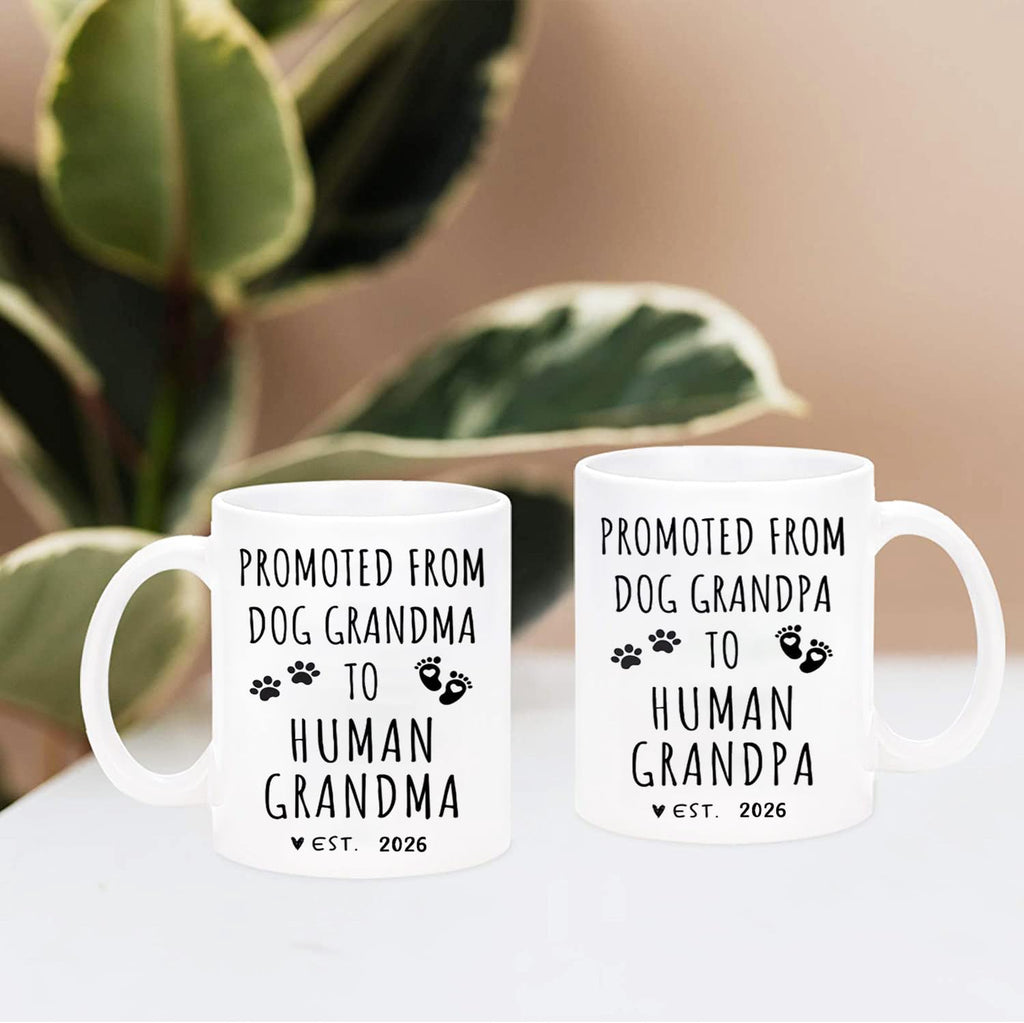 Promoted from Dog Grandparents to Human Grandparents 2026 Coffee Mug, Pregnancy Announcement, New Grandpa and Grandma Gift, Baby Announcement Coffee Mugs