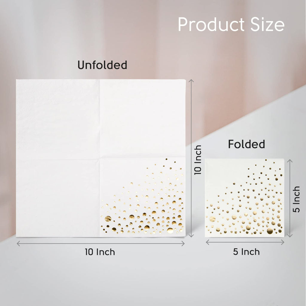 Stylish Gold Cocktail Napkins, 100 Holiday Cocktail Napkins, Paper Christmas Cocktail Napkins, 3-Ply White and Gold Napkins, 5 x 5 Inch Gold Party Napkins, Disposable Gold Napkins, Dessert Napkins